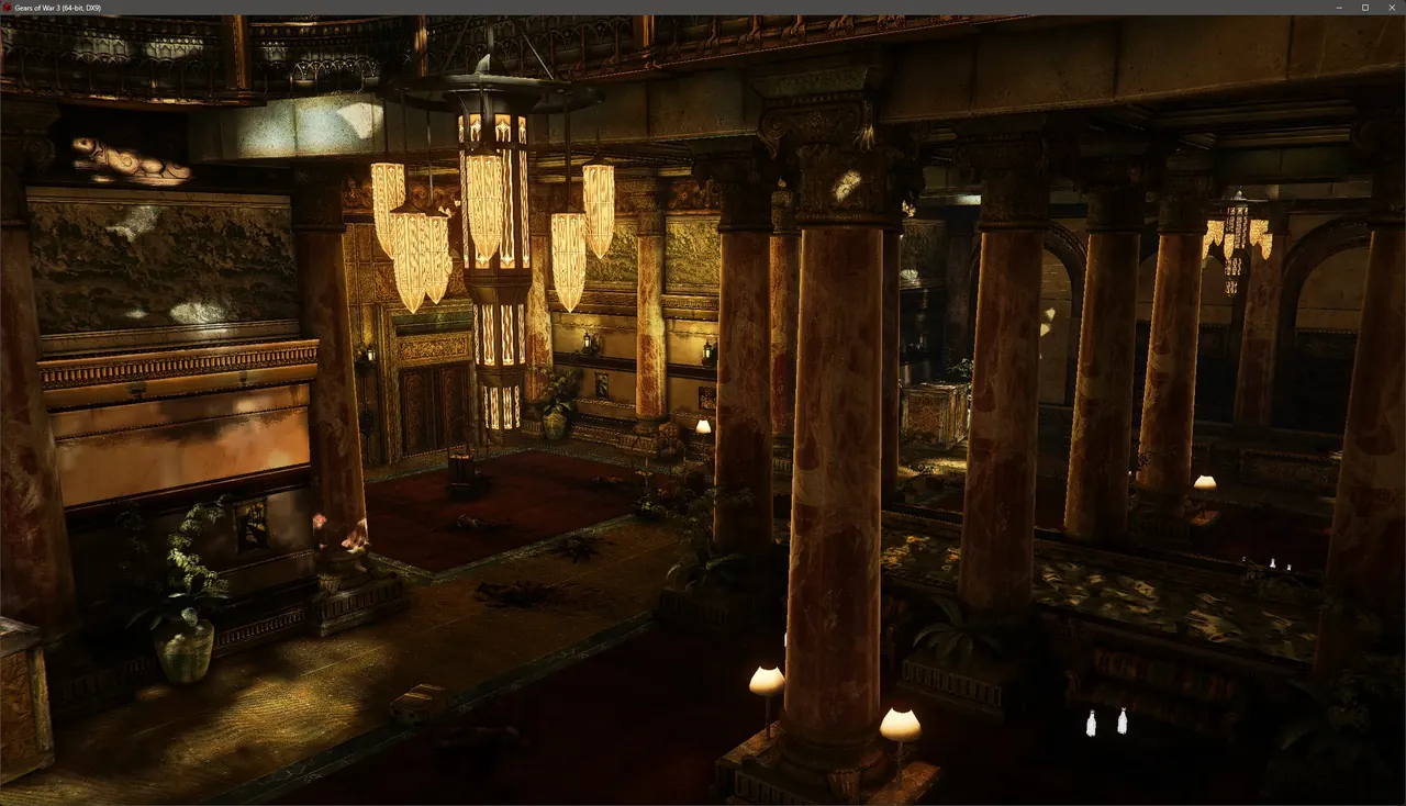 Gears of War 3 with the HD Textures Pack: ornate gold interior