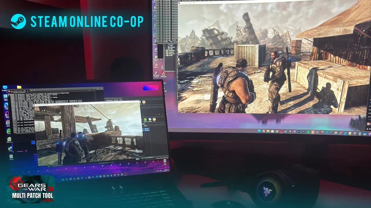 Gears of War 3 Multi Patch Tool: Steam online co-op running on two screens