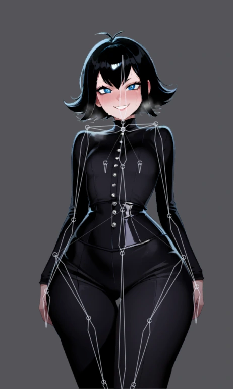 The PortraitZ editor in rig view: the generated humanoid skeleton and bones drawn over the character